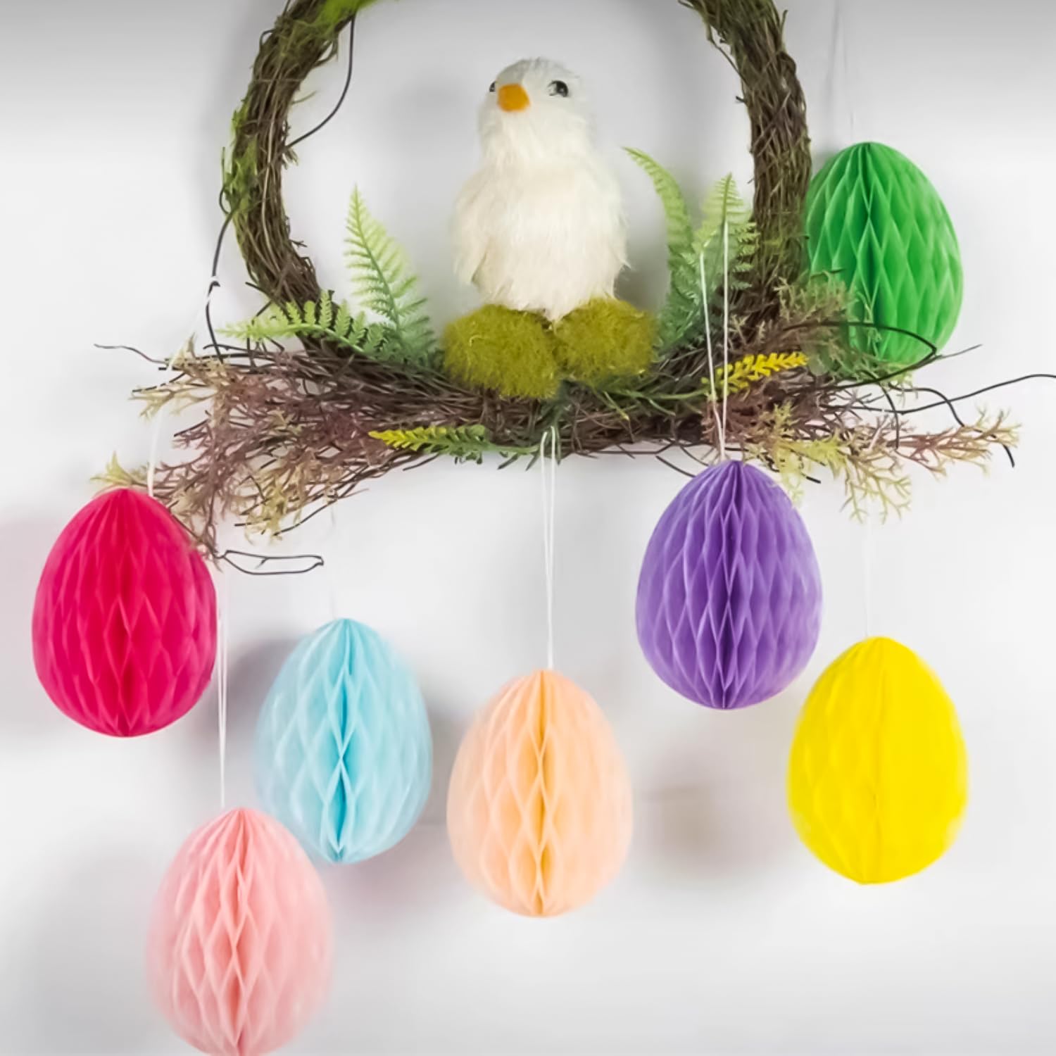 UNVOJL Easter Paper Honeycomb Ball Egg Shape Easter Decorations Hanging Pom Pom Ball Hanging Eggs Ornaments for Easter (14) - Image 3