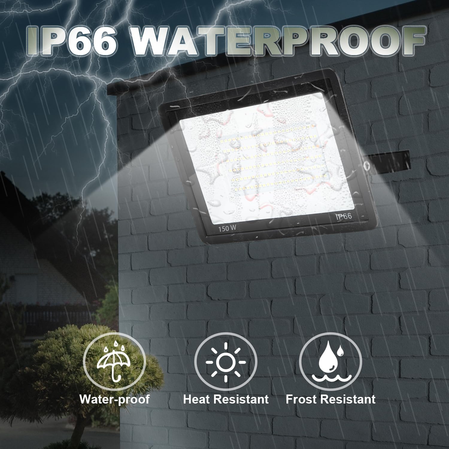 4 Pack 150W LED Flood Light Outdoor,15000LM Work Spotlight with US Plug,6500K Daylight White,IP66 Waterproof Exterior Security Floodlights for Yard,Garden,Backyard,Patio,Stadium,Parking Lot