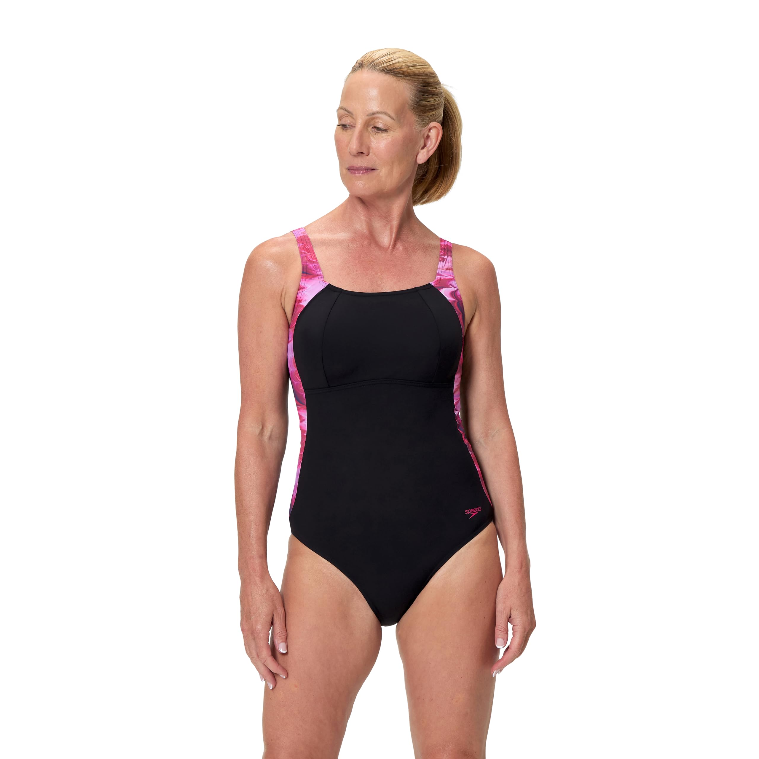Speedo Women's Print Luna Lustre One Piece Swimsuit, Black, 34
