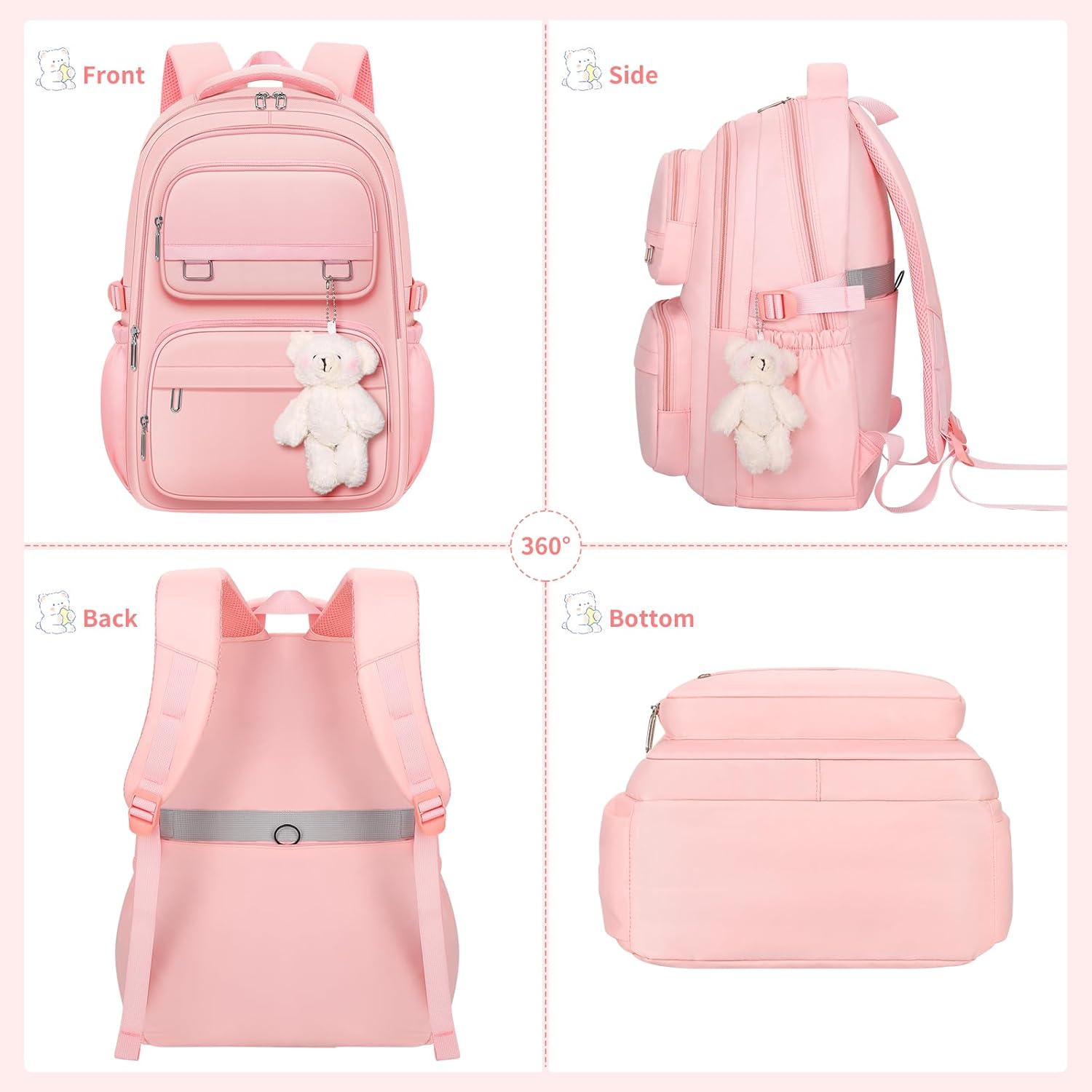 School Backpack for Kids Girls Cute Travel Backapck for College Women Men Casual Laptop Bookbag for Teen Student(Pink) - Image 2