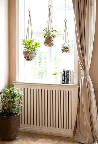 Miniatura 2 de Dahey Juego de 3 colgadores de macramé para plantas con ganchos, cesta colgante de interior de 352923 pulgadas y juego de 2 colgadores de macramé