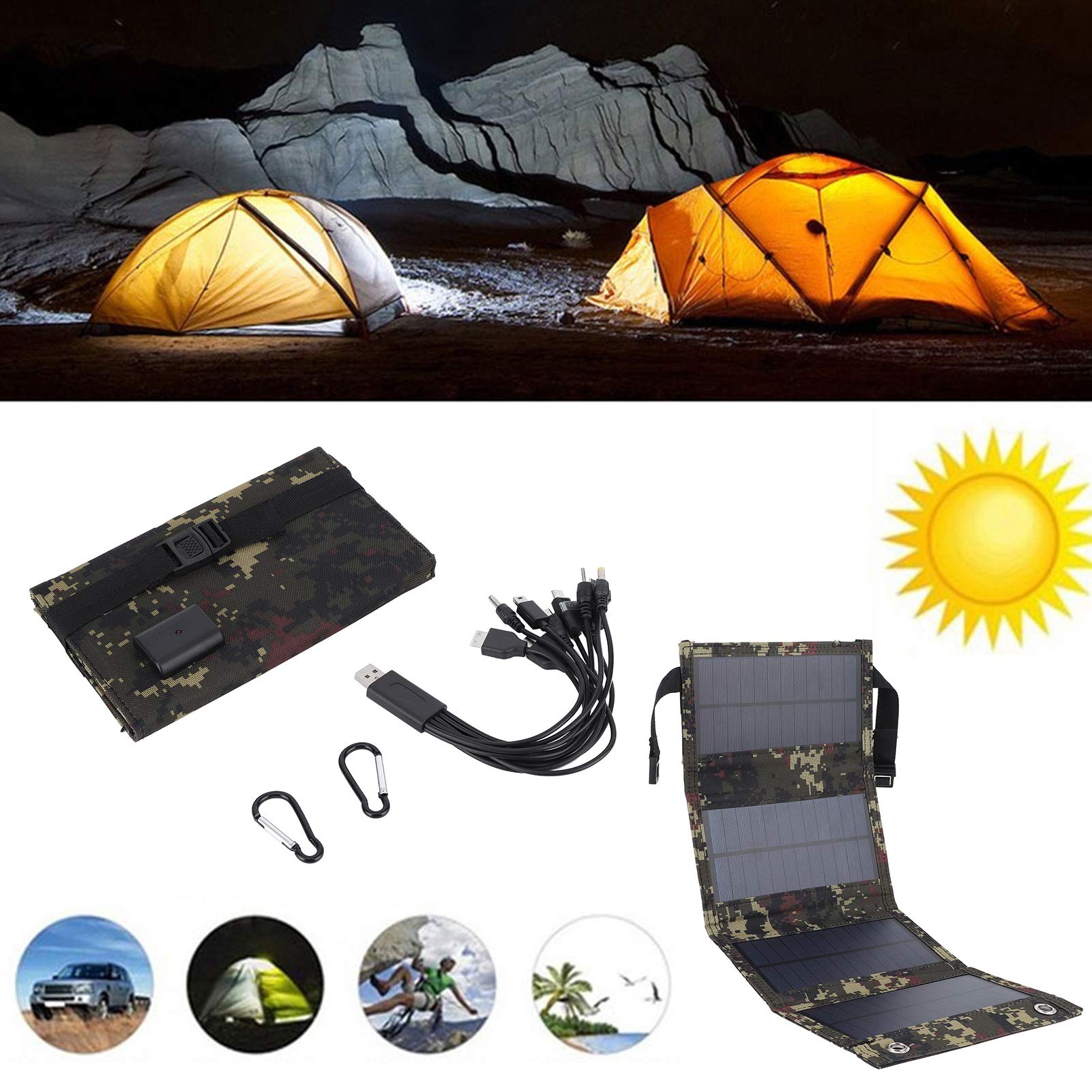 Banco de Energía Solar, Cargador de Panel Solar Portátil, Camping Al Aire Libre de RV de Silicio Monocristalino Impermeable para Teléfono Celular Coche de Yate