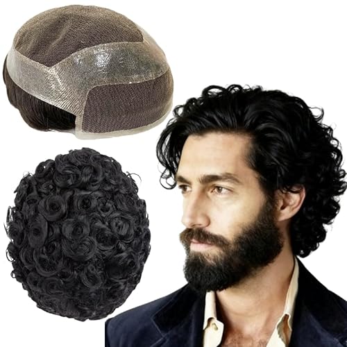 Miniatura 7 de Toupee - Pelucas de cabello humano para hombres, tupé europeo virgen, unidades de cabello humano ondulado, peluca para hombre, sistema de reemplazo