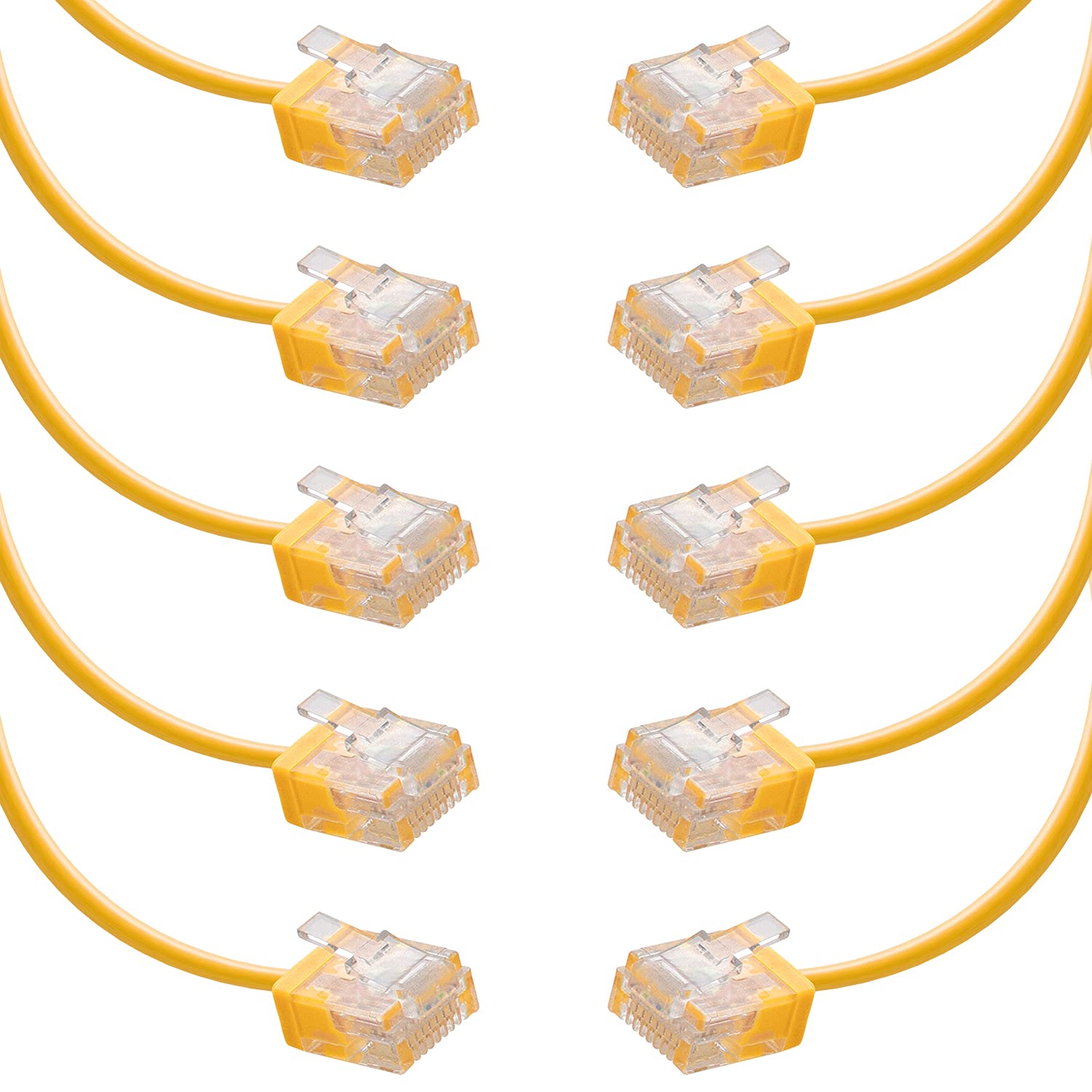 Cat6A UTP Super Slim Ethernet Network Cable 32AWG 550MHz, Patch Cable, 10Gigabit High Speed LAN Ethernet Cable (1Ft, Yellow, 10-Pack)