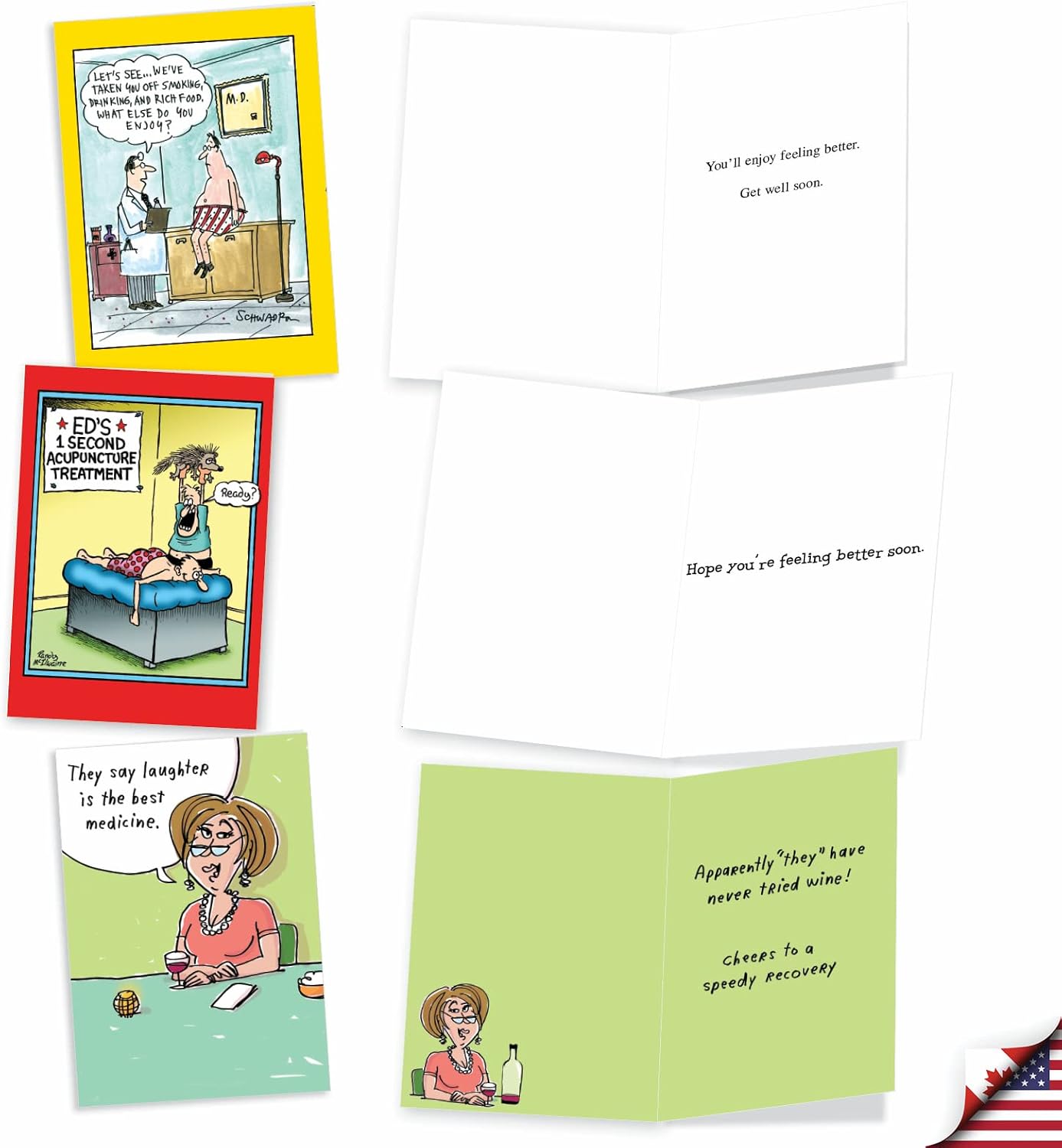 NobleWorks 10 Humorous Get Well Cards Funny Assorted Cartoon Humor Boxed Set Sick Jokes for Men and Women AC3684GWG-B1x10
