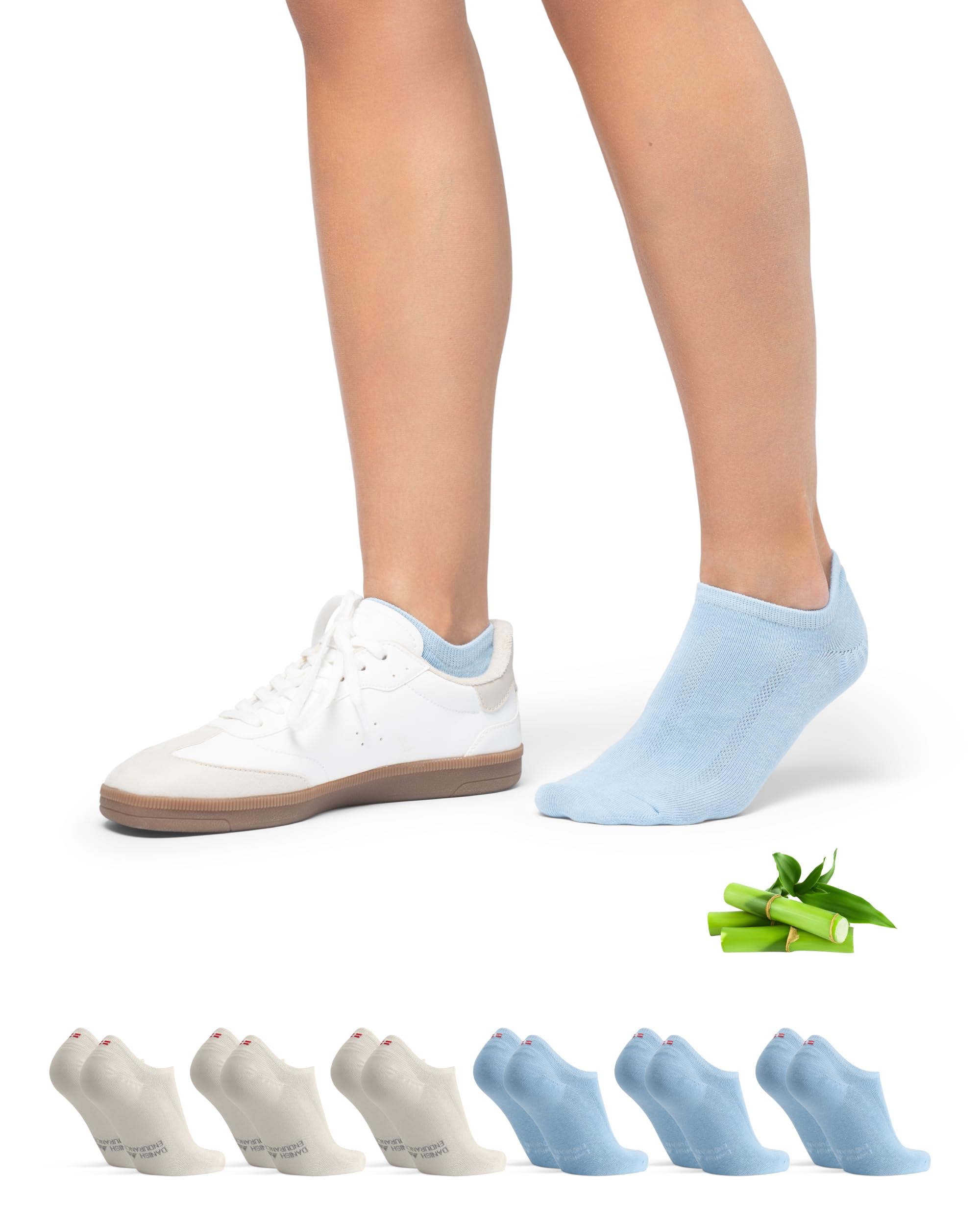 DANISH ENDURANCE Pinkies en Bambú, Transpirables, Calcetines Invisibles para Verano Mujer y Hombre, 6 Pack
