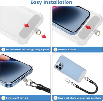 Phone Strap Tab, COCASES 4 Pack Phone Tether Tab Phone Strap Replacement Parts for iPhone Samsung Smartphones Grey x 2 | ユニバーサル交換用電話リーシュチャームパッチコネクター。iPhone、Android、Samsung、スマートフォン、携帯電話に対応。