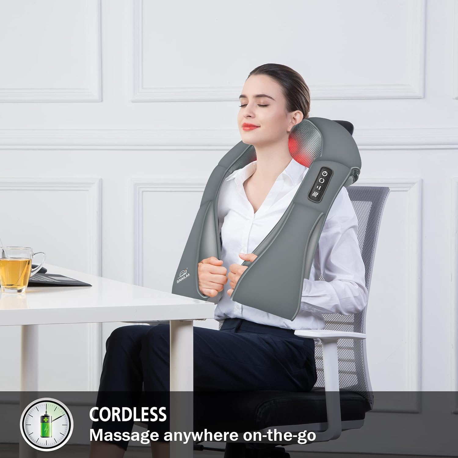 Snailax Cordless Neck Massager, Shiatsu Back Shoulder Massager with Heat, Portable Rechargeable Massagers for Neck and Back Pain Relief, Electric Massager Pillow, Gift for Women,Men(Grey) - Image 5