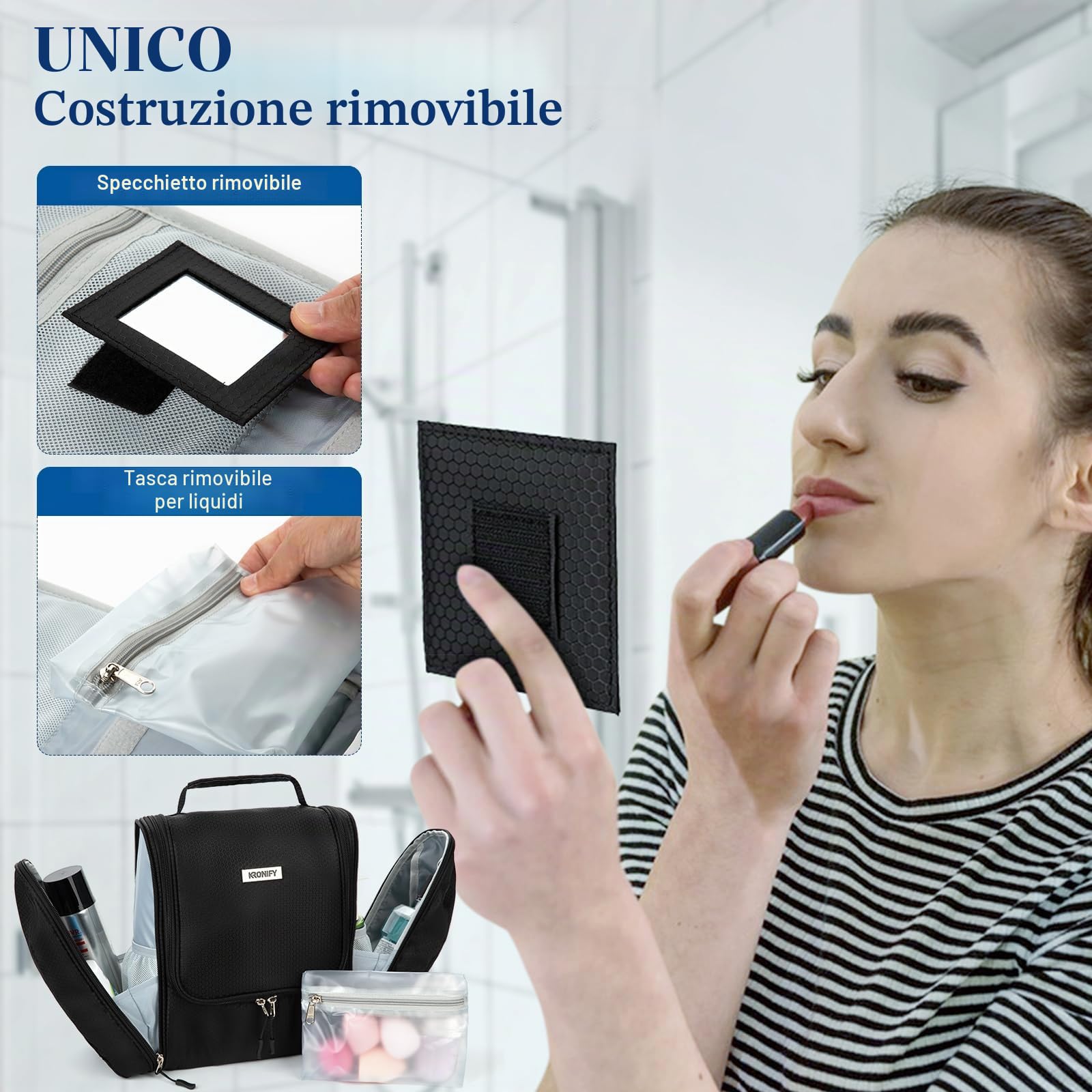 grande beauty case premium da appendere con specchio | Beauty case da donna con gancio | Beauty case da uomo | Beauty case da donna | Borsa per cosmetici grande, Nero XL, xl, Pratico