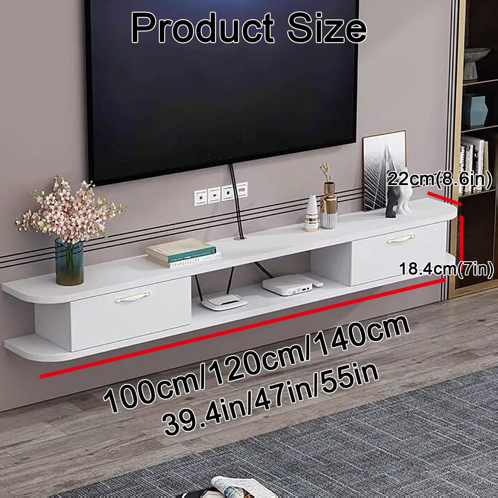 Supporto da parete in legno per TV, supporto per console multimediale per console audio/video, scatola per cavi, dimensioni 100 x 22 x 18,4 cm
