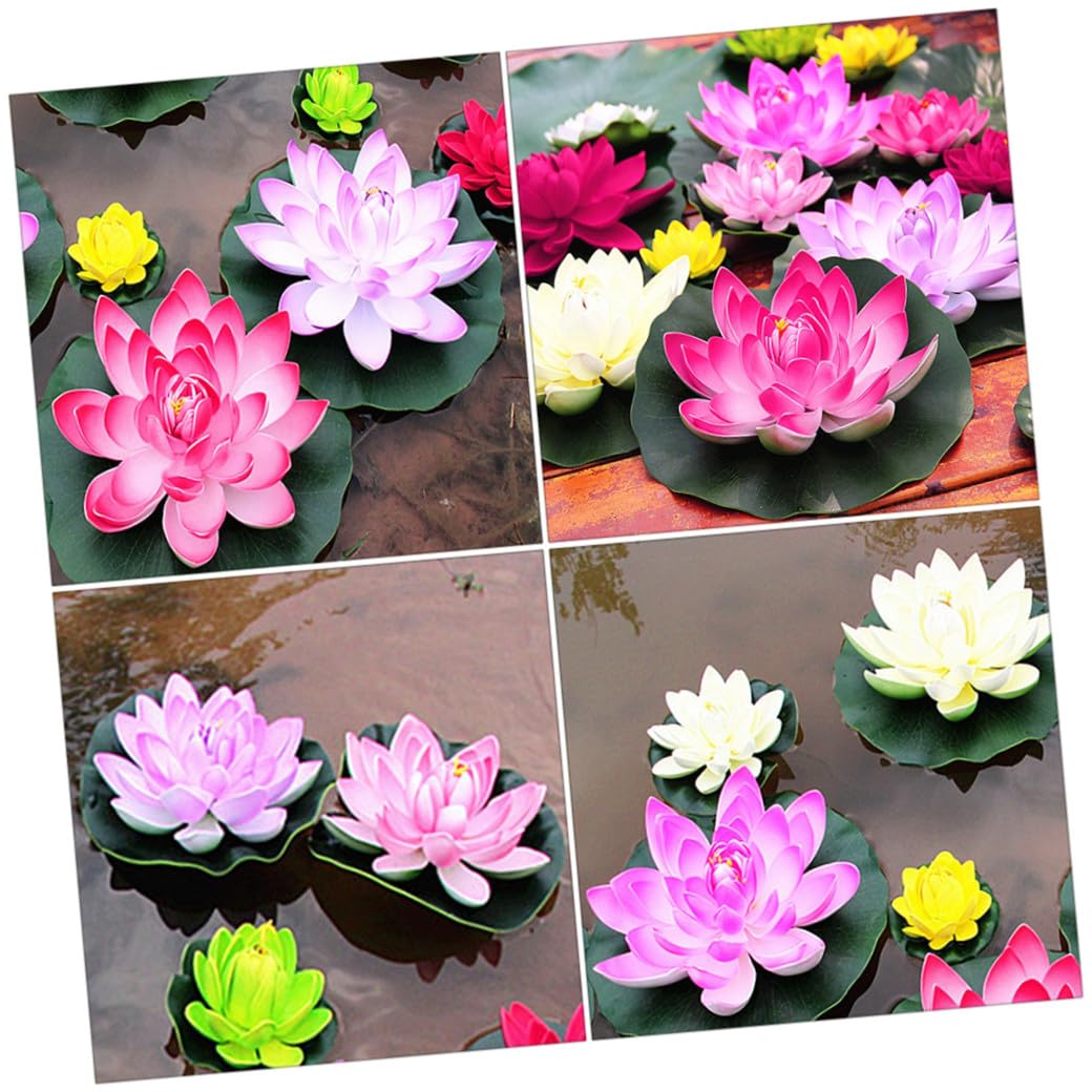 Cabilock 9piezas Flores De Lirio Flotantes Artificiales Decoración De Acuario Diseño Natural y Material PU para Tanques De Peces y Estanques