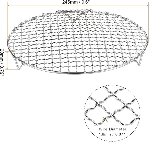 Miniatura 132 de HARFINGTON Rejilla redonda de 6.5 pulgadas de acero inoxidable 201 con alambre cruzado para barbacoa con patas de 0.787 in para cocinar hornear al