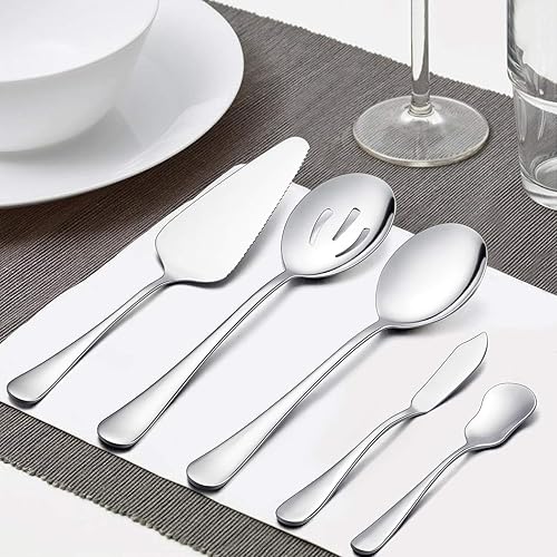 Miniatura 6 de LIANYU - Juego de cubiertos de 25 piezas con utensilios para servir, juego de cubiertos de acero inoxidable para 4, incluye cuchara, tenedor y