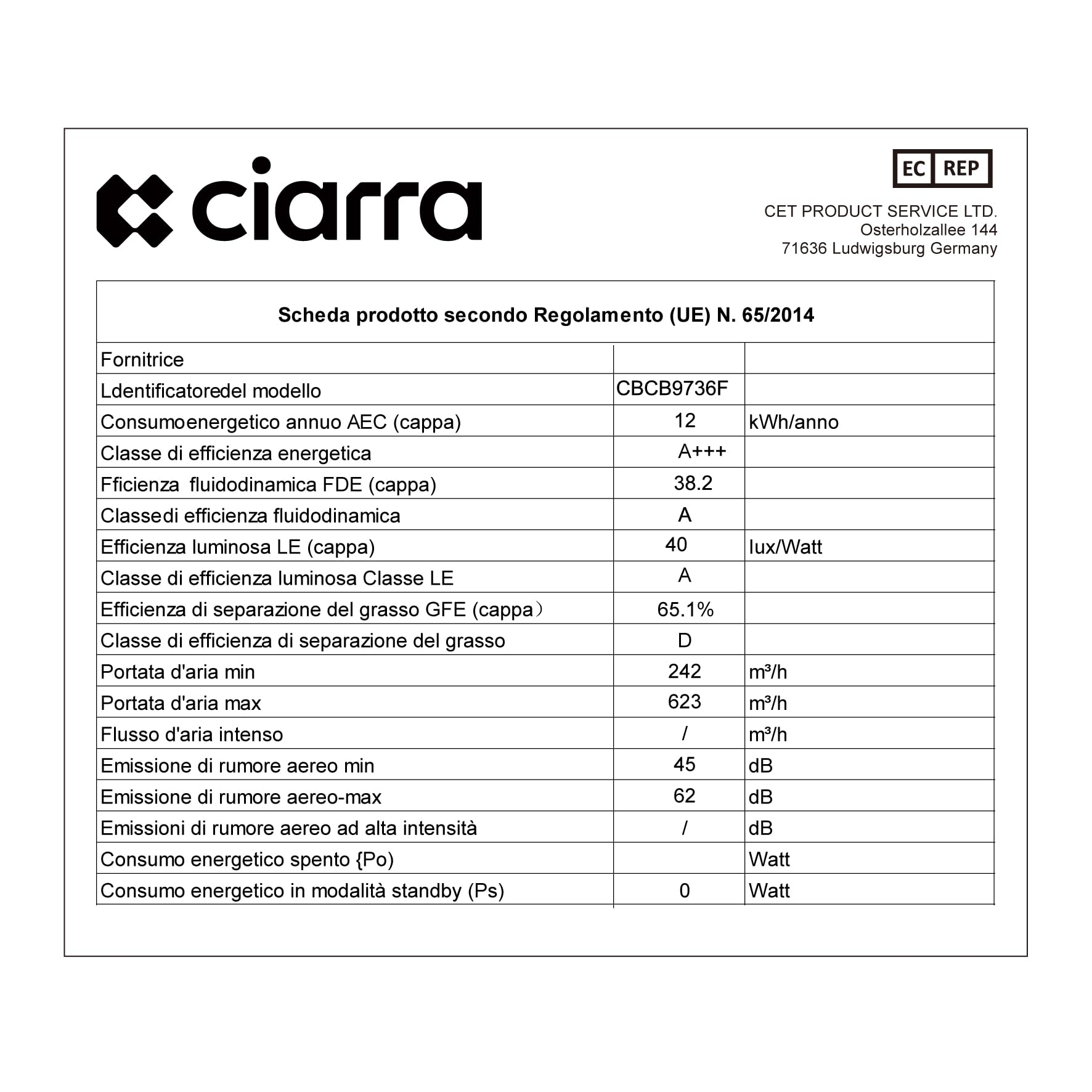 Cappa Aspirante Inclinata CIARRA 90cm - 630m³/h, Classe A+++, Nero | Con Controllo Touch E Luci LED - Foto 6