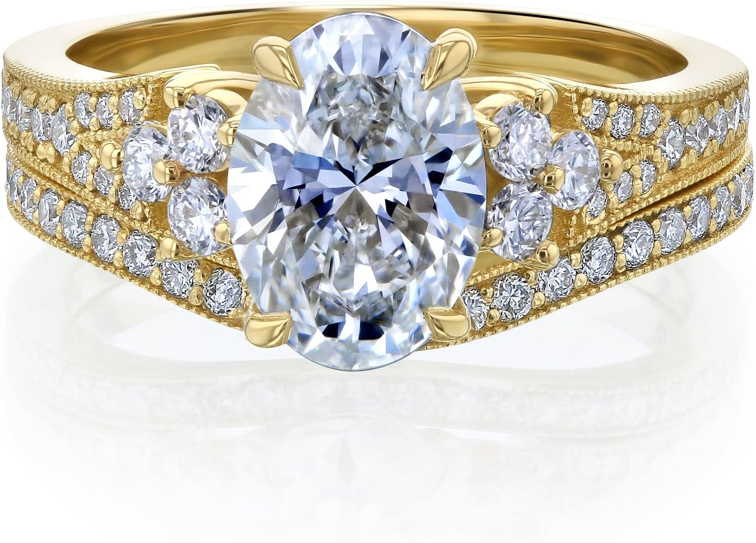 Kobelli Solid 14k Gold 2.7 Carat TDW Lab Grown Diamond Side Cluster Vintage Style 2pc Bridal Set