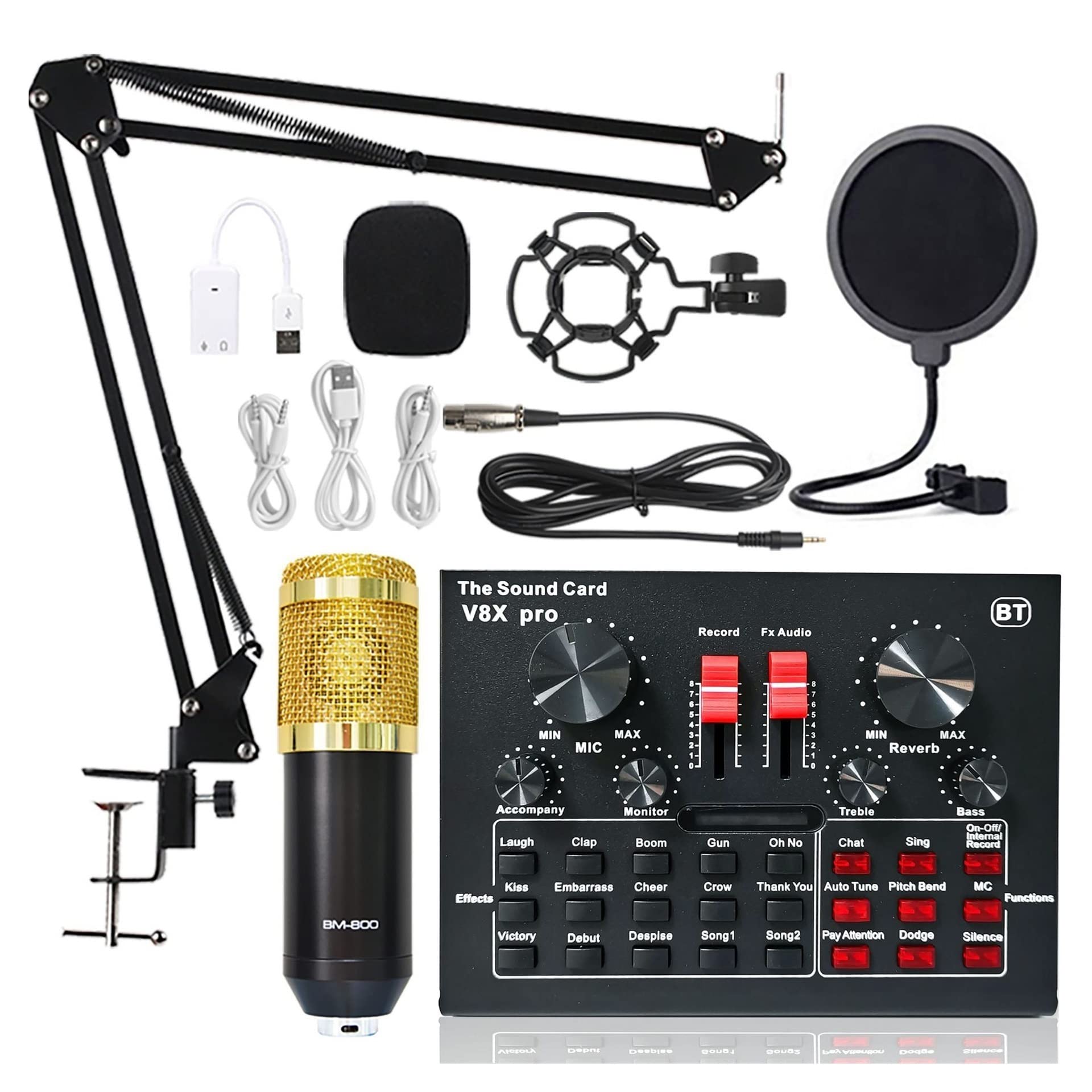 Attrezzatura per DJ per Feste Bundle Microfono condensatore, Kit Microfono con Scheda Audio in Diretta, Braccio a Forbice Sospensione Microfono Regolabile, interfaccia Audio DJ Mixer(1)