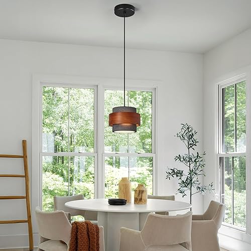 Miniatura 2 de Moderna lámpara colgante de cemento, luces colgantes de concreto con acento de madera, lámpara vintage de granja para cocina, isla, comedor, sala de