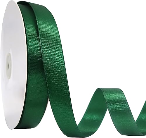 Maclemon Cinta de satén verde bosque de doble cara de 58 pulgadas x 100 yardas, cinta de poliéster verde bosque para envolver regalos, muy adecuada