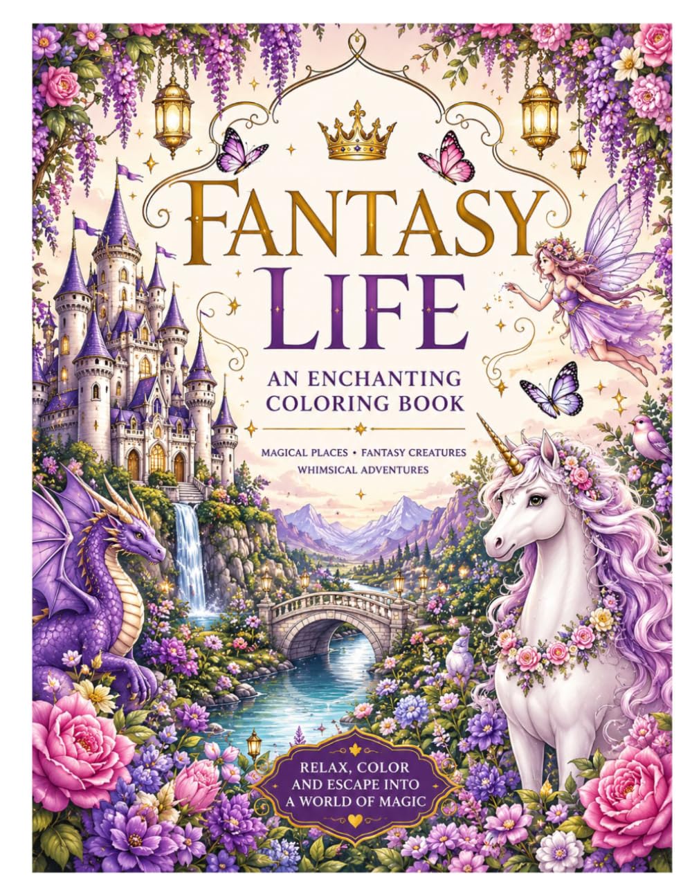 An Enchanting Coloring Book Featuring Dragons, Unicorns, Fairies, Castles, and Magical Adventures: 50 Beautiful Fantasy Coloring Pages with Dragons, ... Castles, Wizards, and Magical Creatures