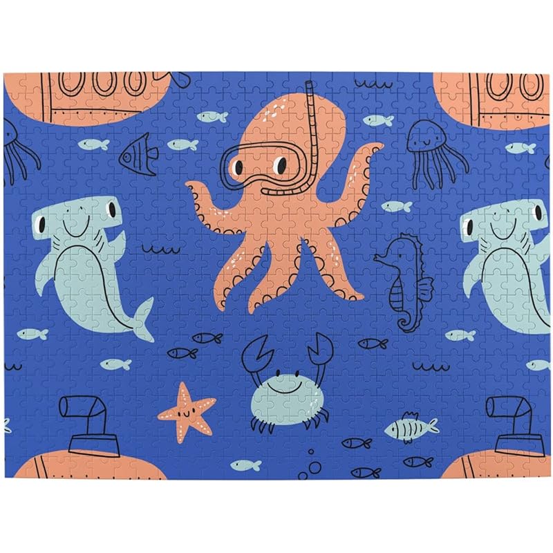 カニ2 漫画かわいいカニ 赤いカニ 貝殻と珊瑚のかわいいカニさん タコ 魚 カニ 貝類 貝殻 かわいい漫画の海の生き物 500ピース ジグソーパズル ピクチュアパズル 絵のパズル 木製の風景パズル 人物 動物 大人の子供のおもちゃ家の装飾風景パズル クリスマスや誕生日