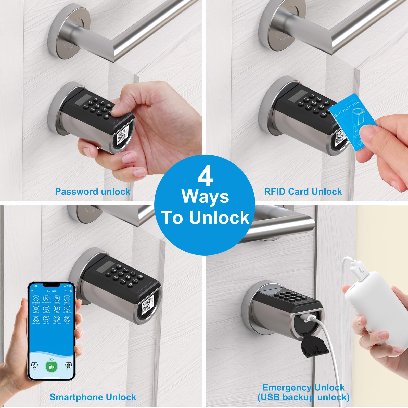WELOCK Serrure de porte électronique intelligente Wifi Mot de passe de soutien,Carte RFID, Bluetooth APP Serrure de porte,Déverrouillage à distance pour la maison,Faible consommation d'énergie,