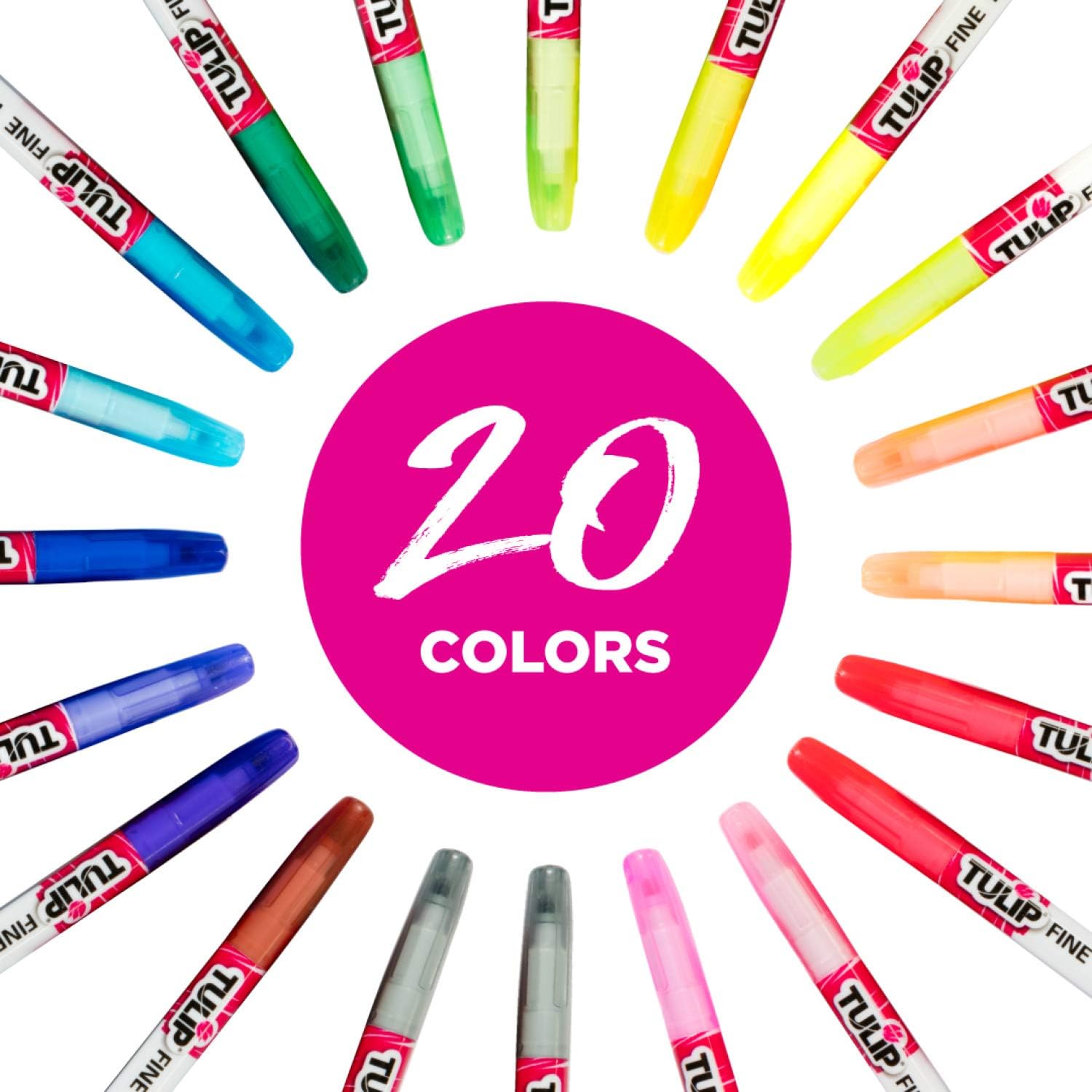 Tulip 20 Pack Rainbow Fabric Markers, Color Collection