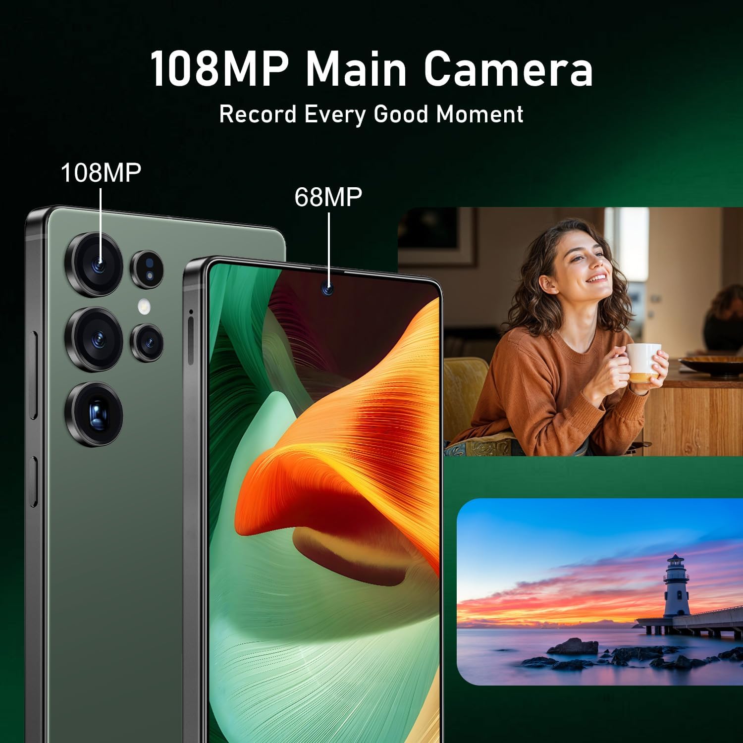 I25 Ultra: 6.99" FHD+ Android 14 Smartphone | 12GB+512GB | 108MP+68MP Camera | 7000mAh Battery | Built-in Stylus Pen | Blazing Fast Performance (Green)