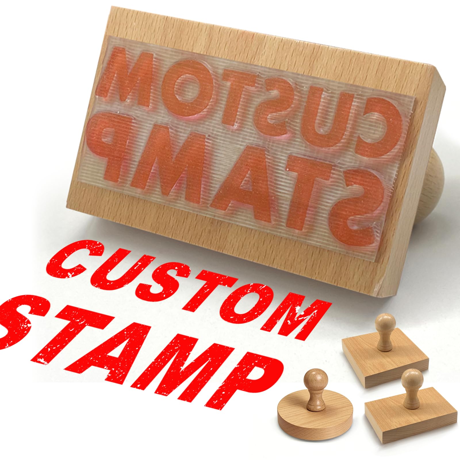 Shaxzhen Wooden Custom Logo Stamp Personalised Wood Rubber Stamp For Business With Handle Customised Logo Image Address Name Create Your Own Stamp-Rectangle