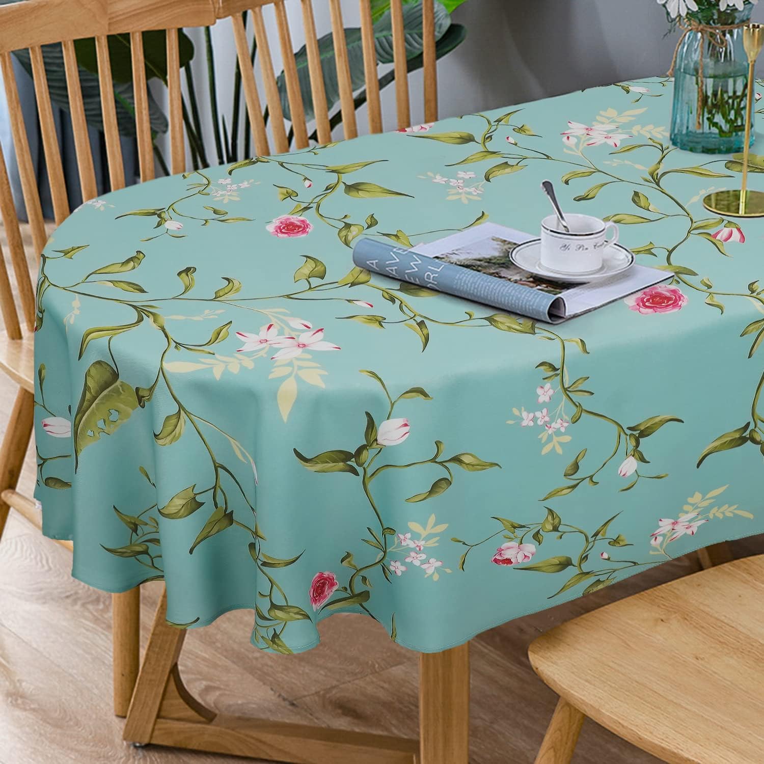 Bnejvif Plum Flower Oval Print Tablecloth, Spring Patterned