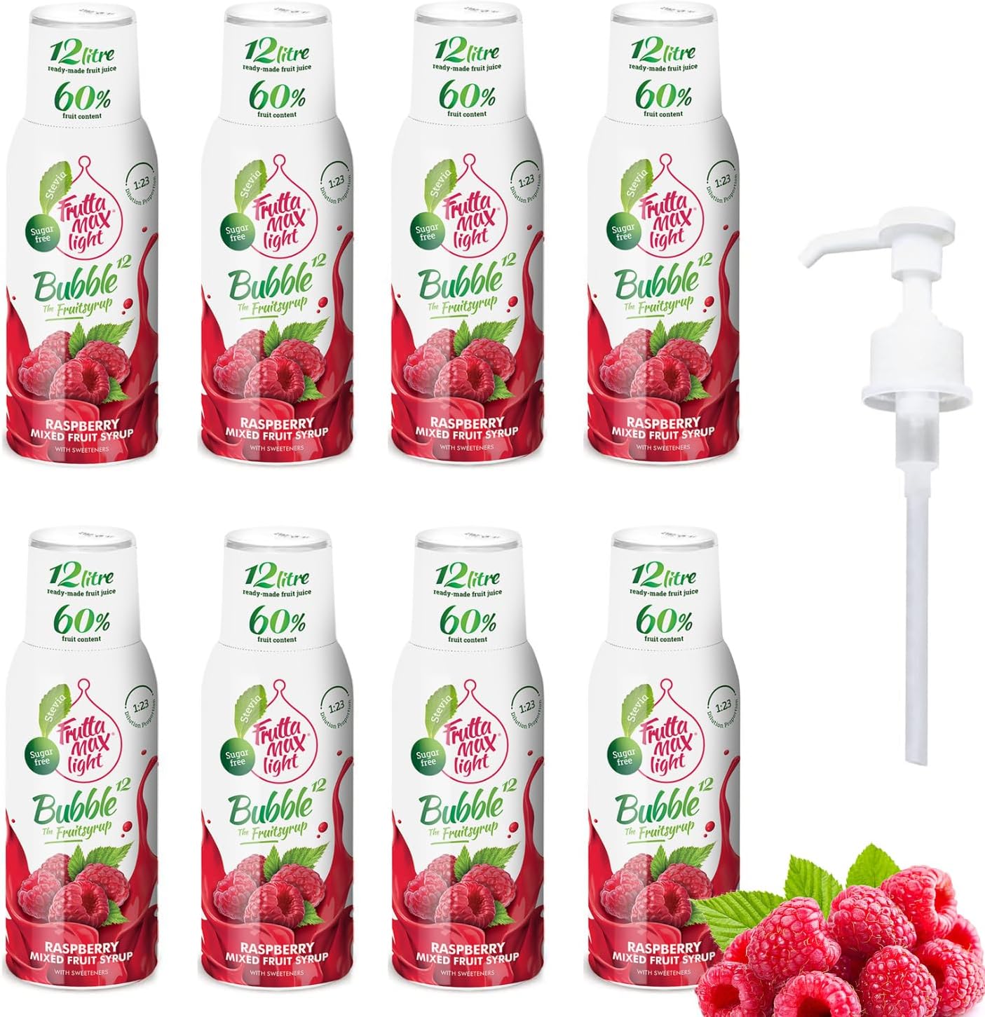 8 Pack - FruttaMax Sugar-Free Raspberry Syrup – 60% Real Fruit | Low-Calorie Drink Syrup for Soda Makers, Cocktails & Desserts – 8x500ml