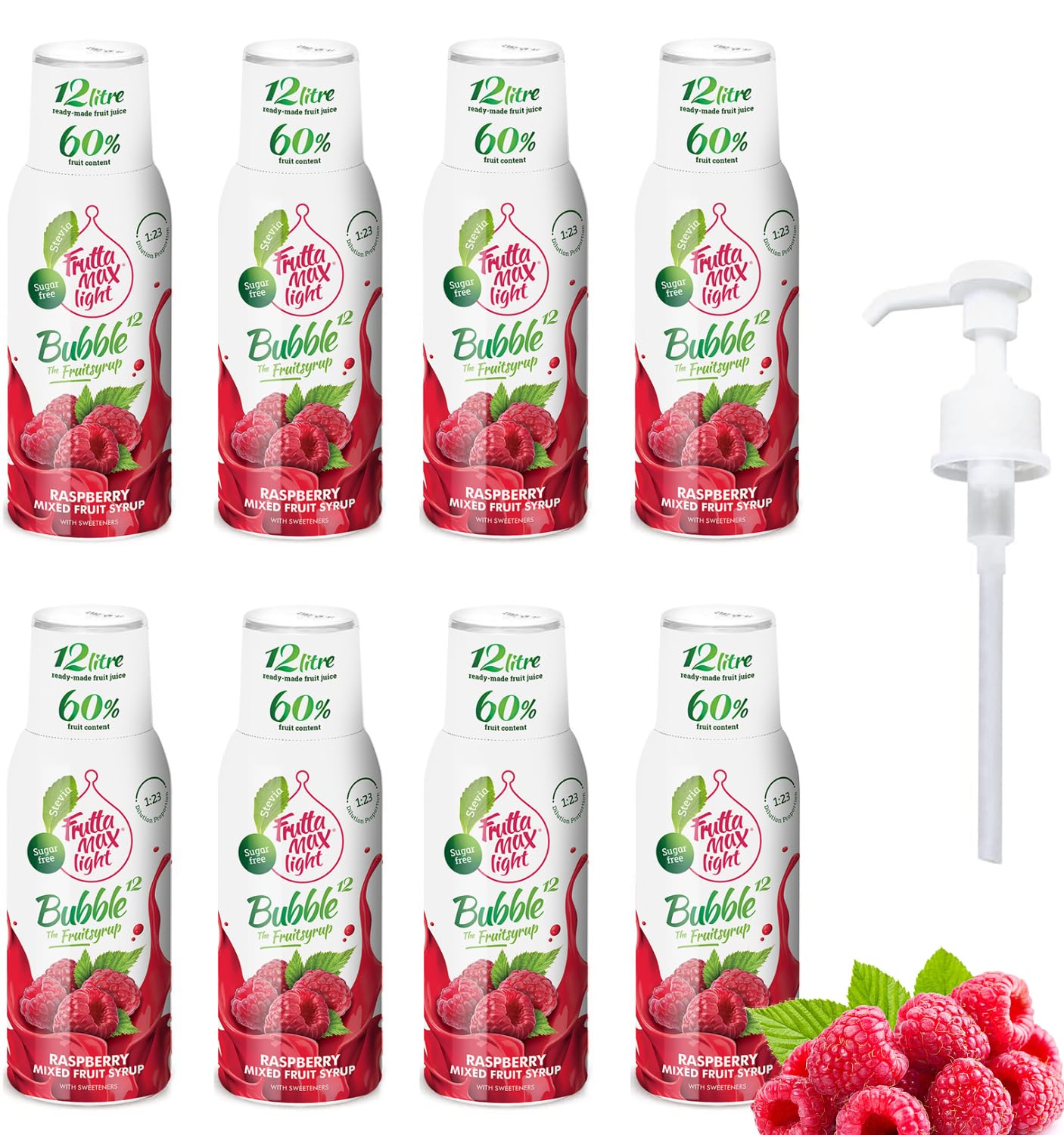 8 Pack - FruttaMax Sugar-Free Raspberry Syrup – 60% Real Fruit | Low-Calorie Drink Syrup for Soda Makers, Cocktails & Desserts – 8x500ml