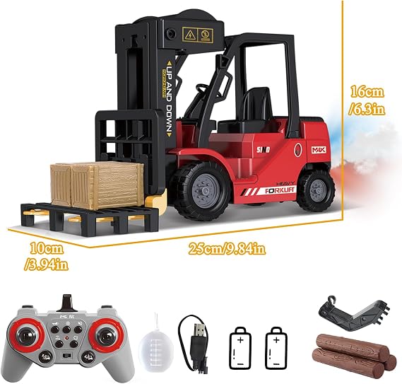 Mostop Remote Controlled Forklift Toy, 1/24 RC Forklift Toy, with Boxes/Sound and Light Spray, Two Rechargeable Batteries & Charger, Technology Car Boy Gift