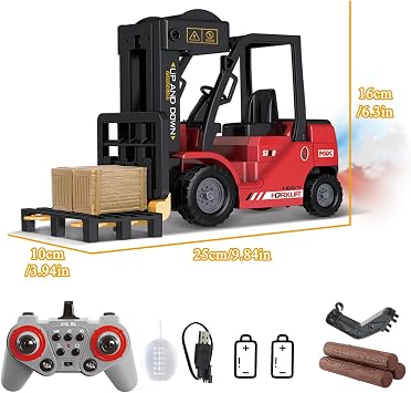 Mostop Remote Controlled Forklift Toy, 1/24 RC Forklift Toy, with Boxes/Sound and Light Spray, Two Rechargeable Batteries & Charger, Technology Car Boy Gift