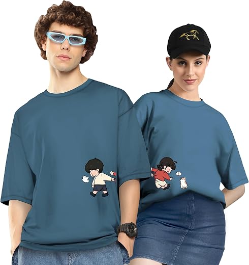 Twinny Zone Couple T-Shirts Cotton | Oversized Tshirt for Men Women Love (Set of 2 | Regular Fit | OSHS CT5)