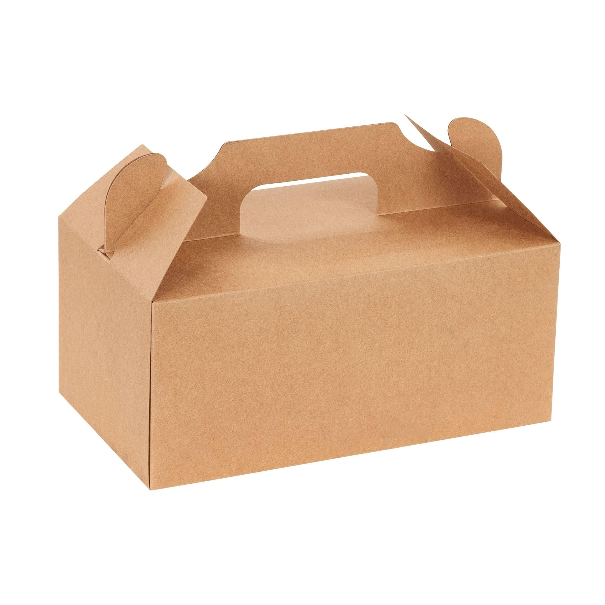 Restaurantware Bio Tek - Cajas de regalo de 10.2 x 5.9 x 6.9 pulgadas con asas, 100 cajas rectangulares a dos aguas, con pestaña segura, cajas de cartón kraft resistentes a la grasa, reciclables