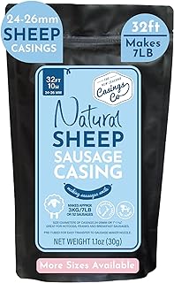 Natural SHEEP Casings for Sausage Making, 24-26mm, Great Hot Dog Casing or Sausage Casing for Merguez & Breakfast Sausage, Pre-Tubed, Edible, A Grade, Halal, from New Zealand, 32” makes 7lb Sausages