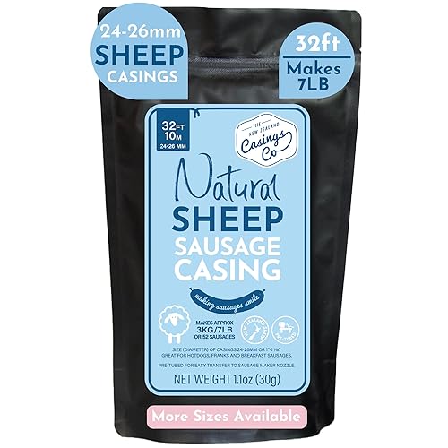 Tripas naturales de oveja para hacer salchichas, 24-26mm, excelentes para perritos calientes o salchichas Merguez y de desayuno, pre-tubadas,