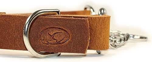 Miniatura 4 de sleepy pup Cadena Martingala de cuero ajustable, deslizante, cadena de medio cuadro, collar de entrenamiento para perro (XL 22-26 pulgadas, marrón