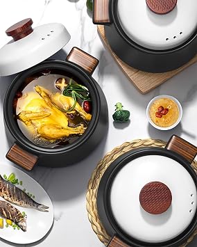 Ceramic Casserole/Clay Pot, 3L, Black, Nonstick, Heat Resistant, With Stainless Steel Lid