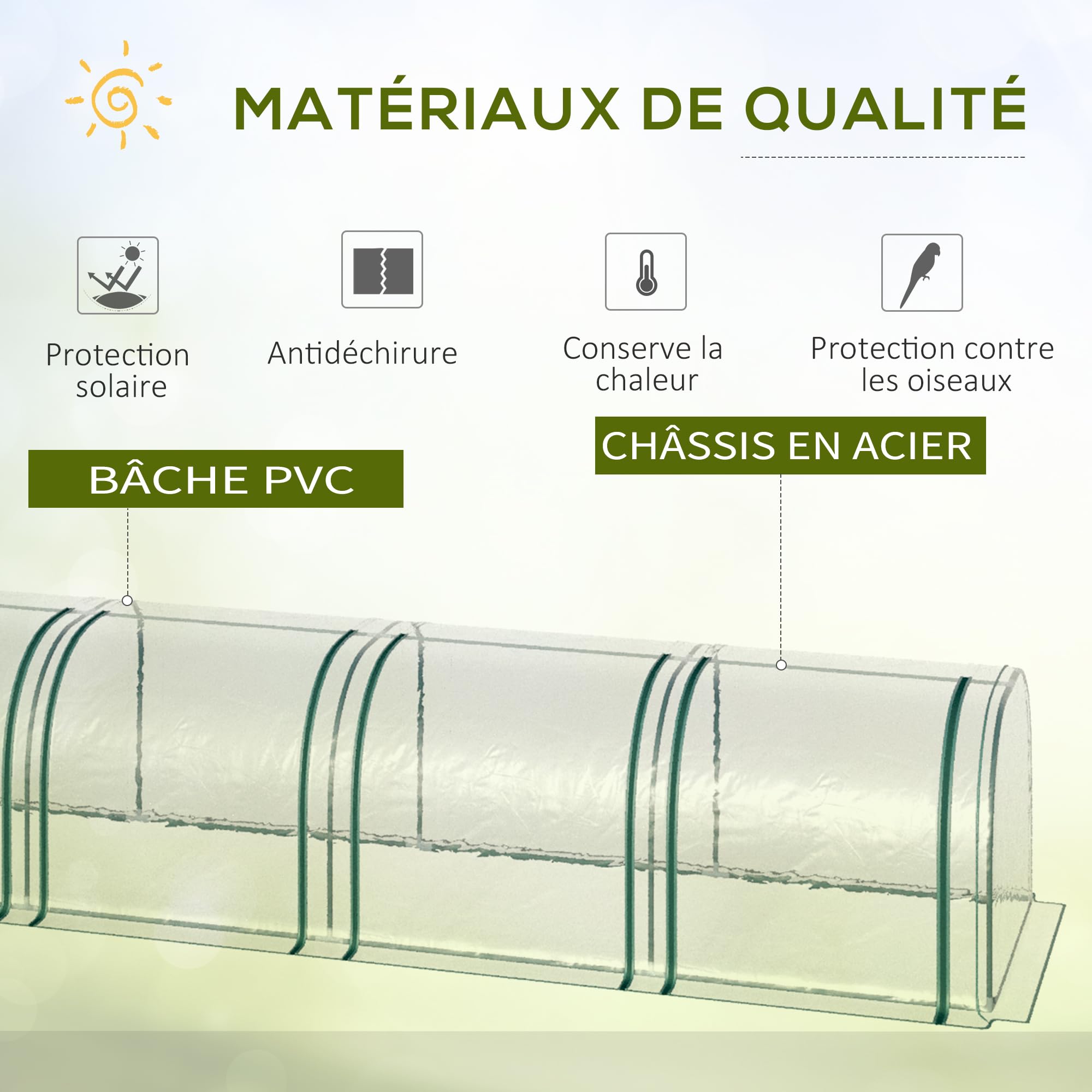 Outsunny Mini Serre de Jardin Mini Serre Tunnel Serre à Tomates 3 x 1 x 0,8 m Acier Plastique Haute densité Anti-UV 3 Portes avec Zip enroulables Transparent