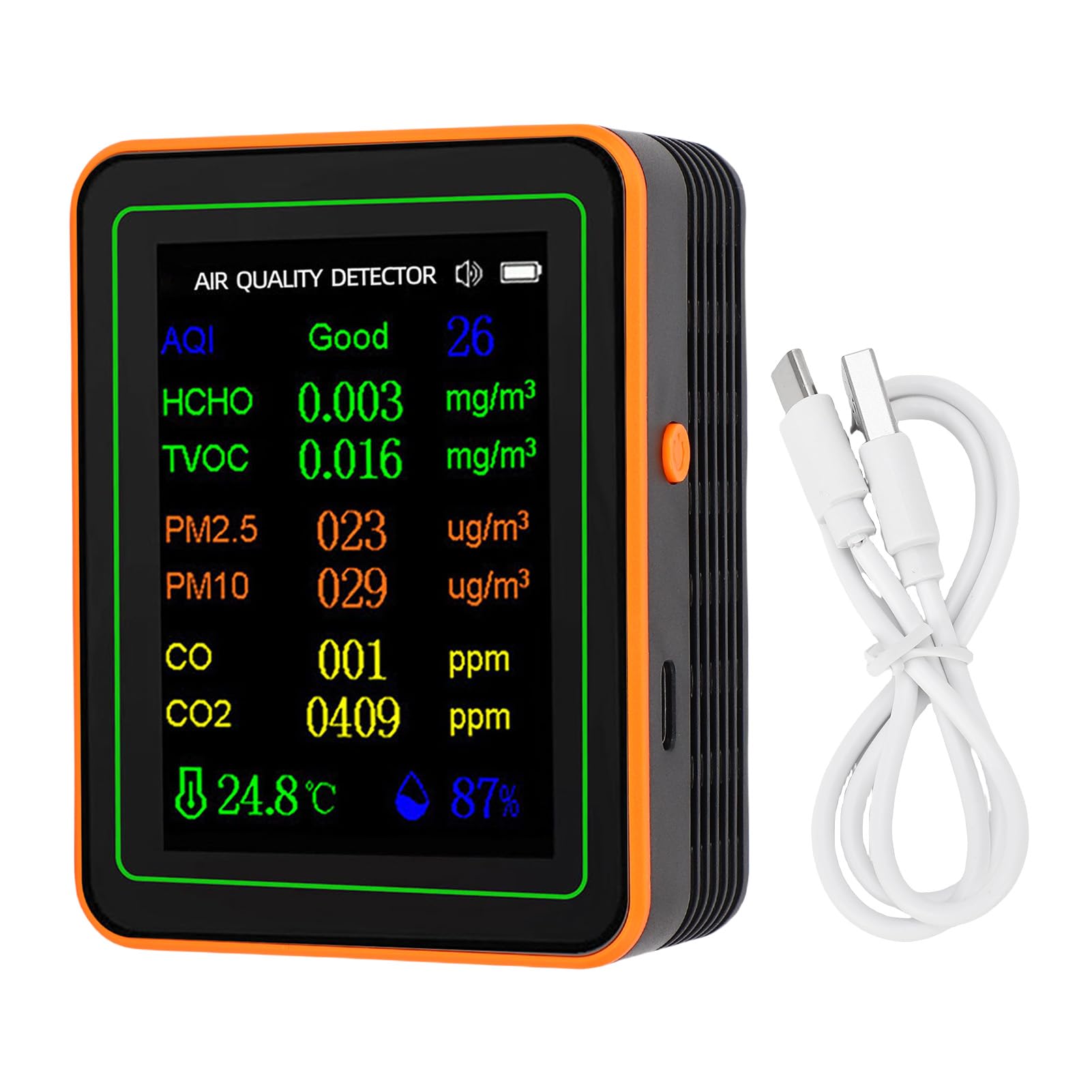 Eujgoov Rilevatore di qualità dell'aria, Materiale ABS, Tester della qualità dell'aria Interna per Casa e Ufficio, Misure PM2,5, PM10, TVOC, HCHO con Display a Colori (#1)