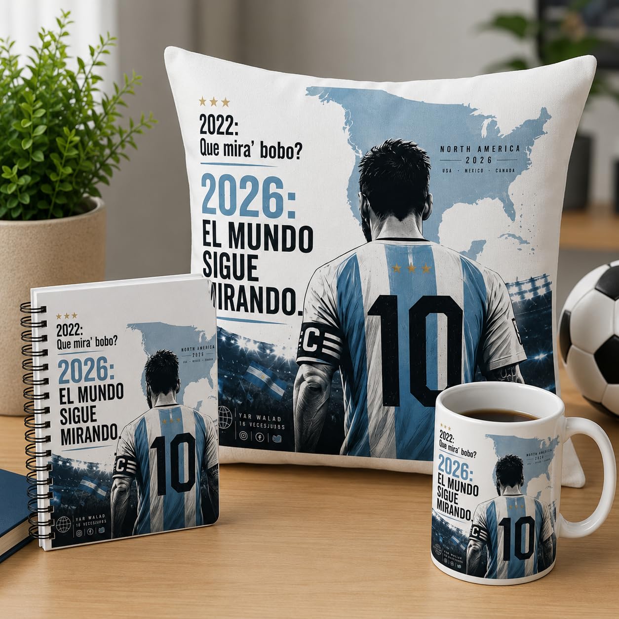 Messi El Mundo Network Pillow,Diary Mug Combo : A 16 * 16 Inch Pillow with Filler, A Diary & 350 Ml White Mug | Best Gift for Football Lovers-picture-24