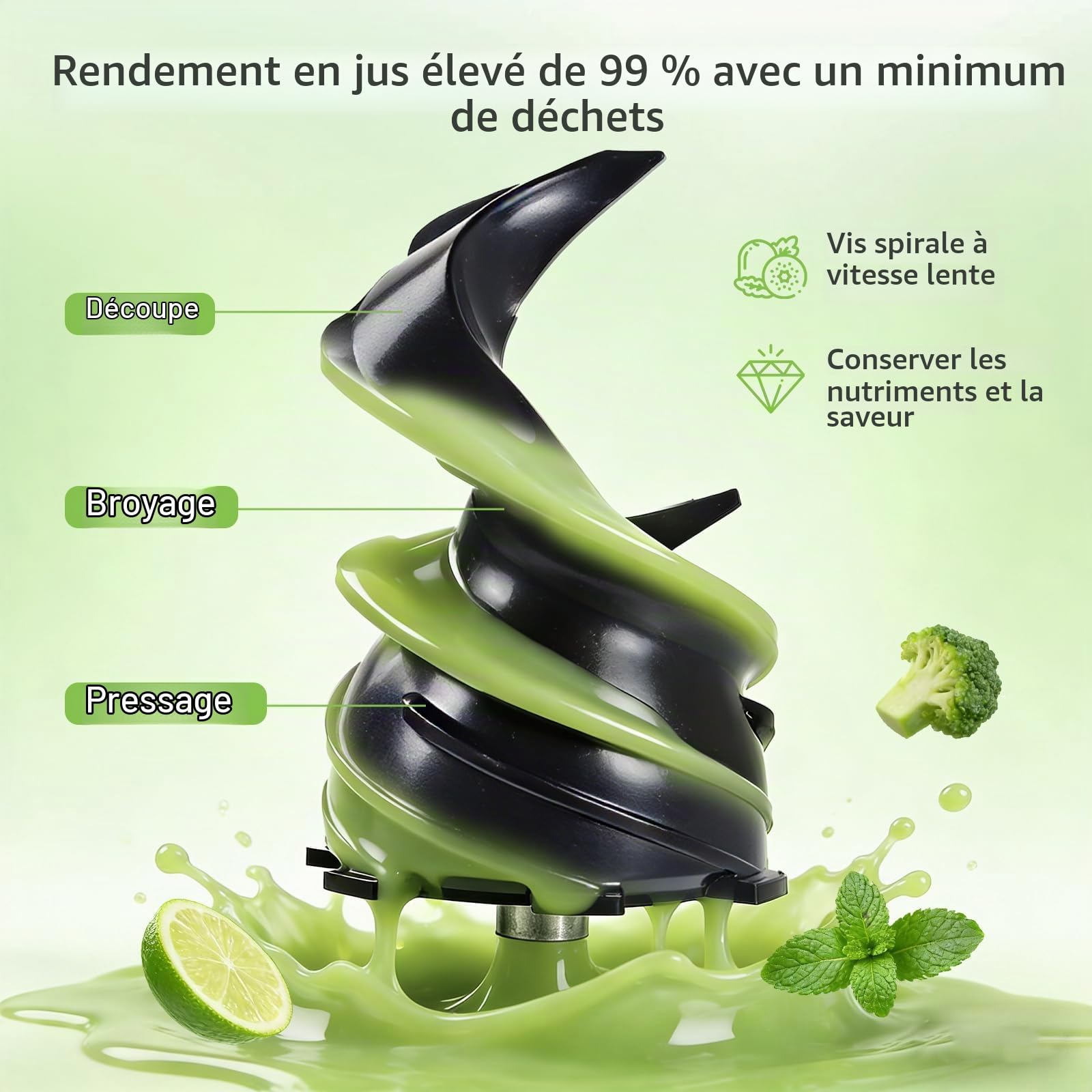 Extracteur de Jus, 120 mm Grande Ouverture Extracteur de Fruits et Légumes Entiers, Slow Juicer, 2.3L Capacité, Sans BPA, avec 2 Verres, Rendement Élevé et Préservation des Nutriments