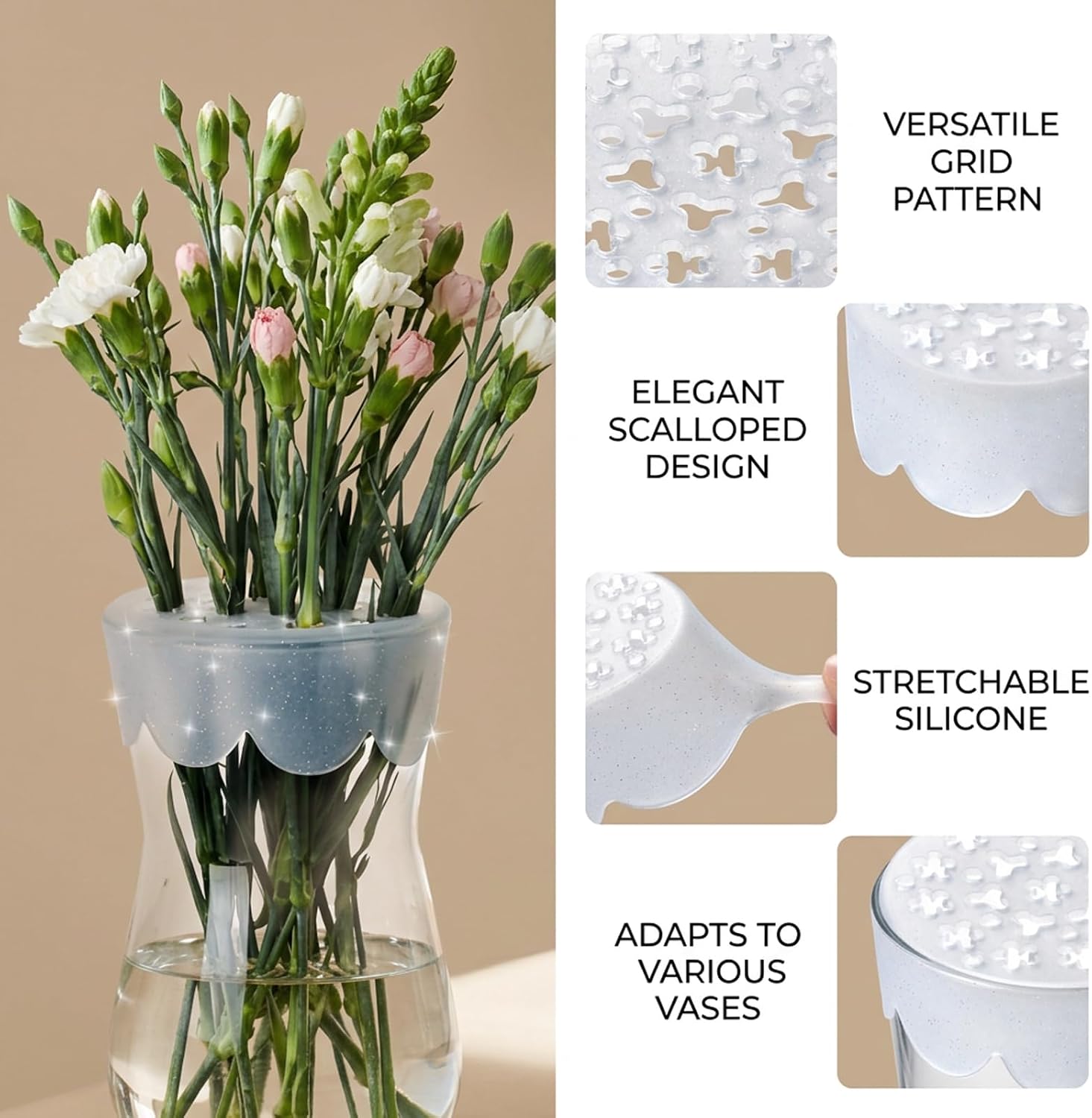 6 Set of Silicone Flower Arranging Grid, Flower Grid, Stretch Silicone Flower Arranger, Flower Arranging Grid for Various Vases and Containers, Durable Silicone Design Tools