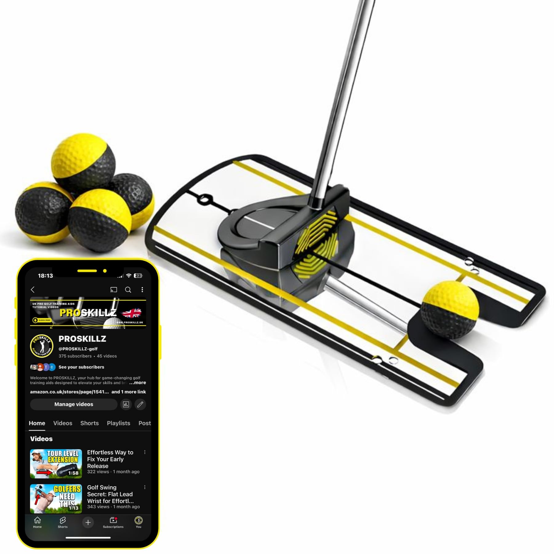 Golf Putting Mirror by PROSKILLZ® I Putting Alignment Tool for Eye Line, Stroke & Posture I Practice at Home, Garden, Office Or Golf Course I Train Like A PRO