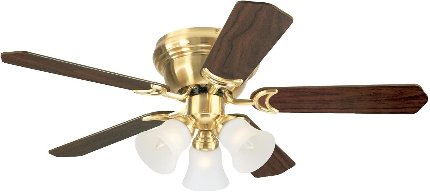 Exclusive Westinghouse Lighting 7215100 Contempra Trio 42-Inch Indoor Ceiling Fan, Light Kit with Frosted Glass, Satin Brass (Includes Bulbs)