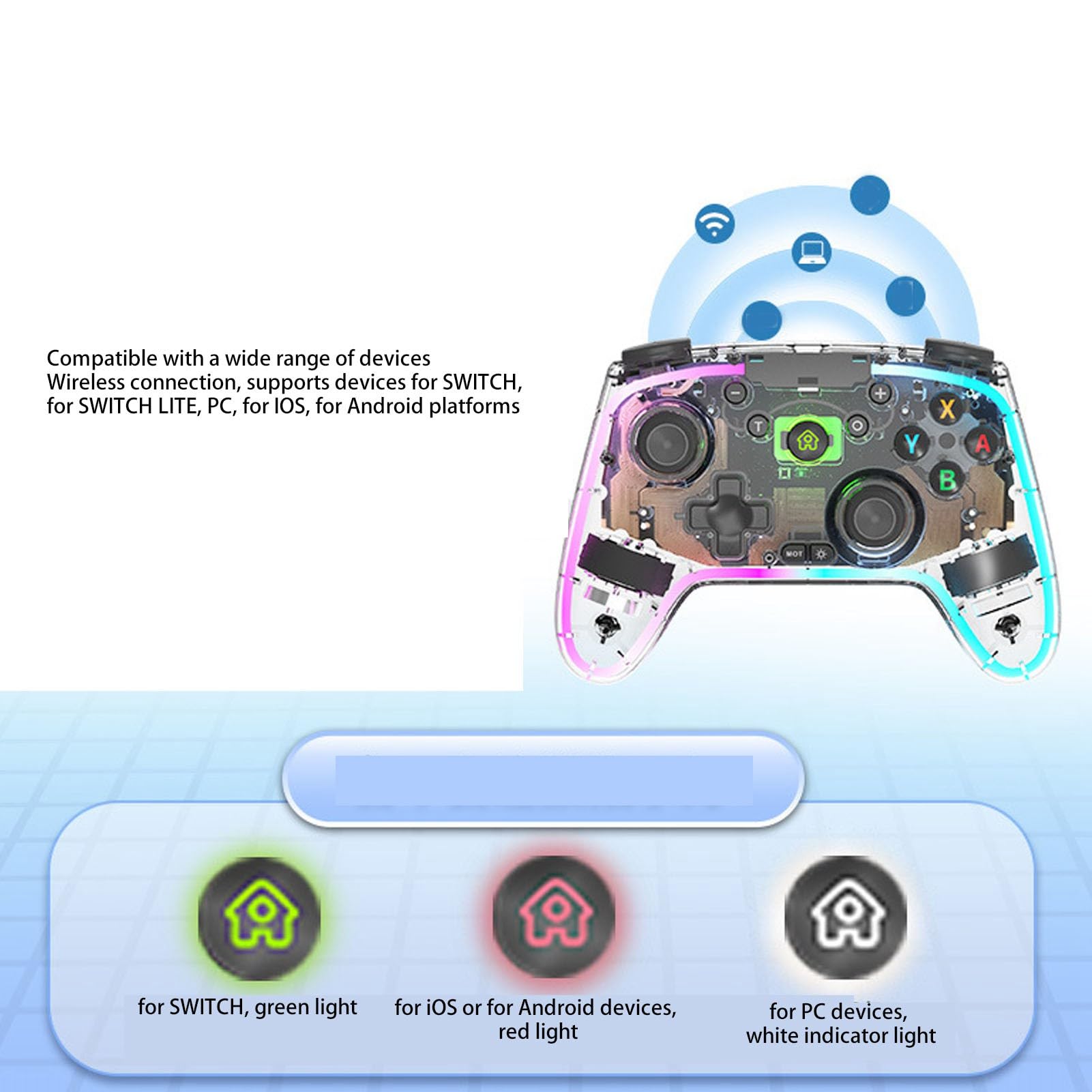 Yanmis Controller Gamepad Cordless, Tasto Retroilluminato RGB, Programmabile, 6 Assi, Vibrazione, Burst, Pulsanti Personalizzabili, Durata Batteria 10 Ore, con