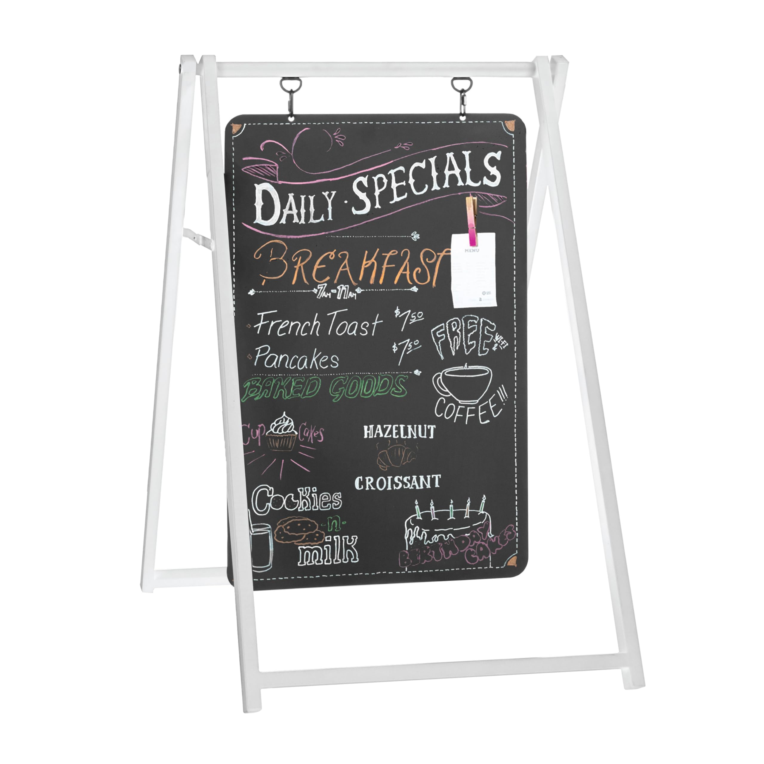 Ilyapa Modern Metal Double Sided Swinging Chalkboard Sidewalk Sign - 24 X 38 inch Magnetic A Frame Alternative Menu Board Sandwich Board Message Sign
