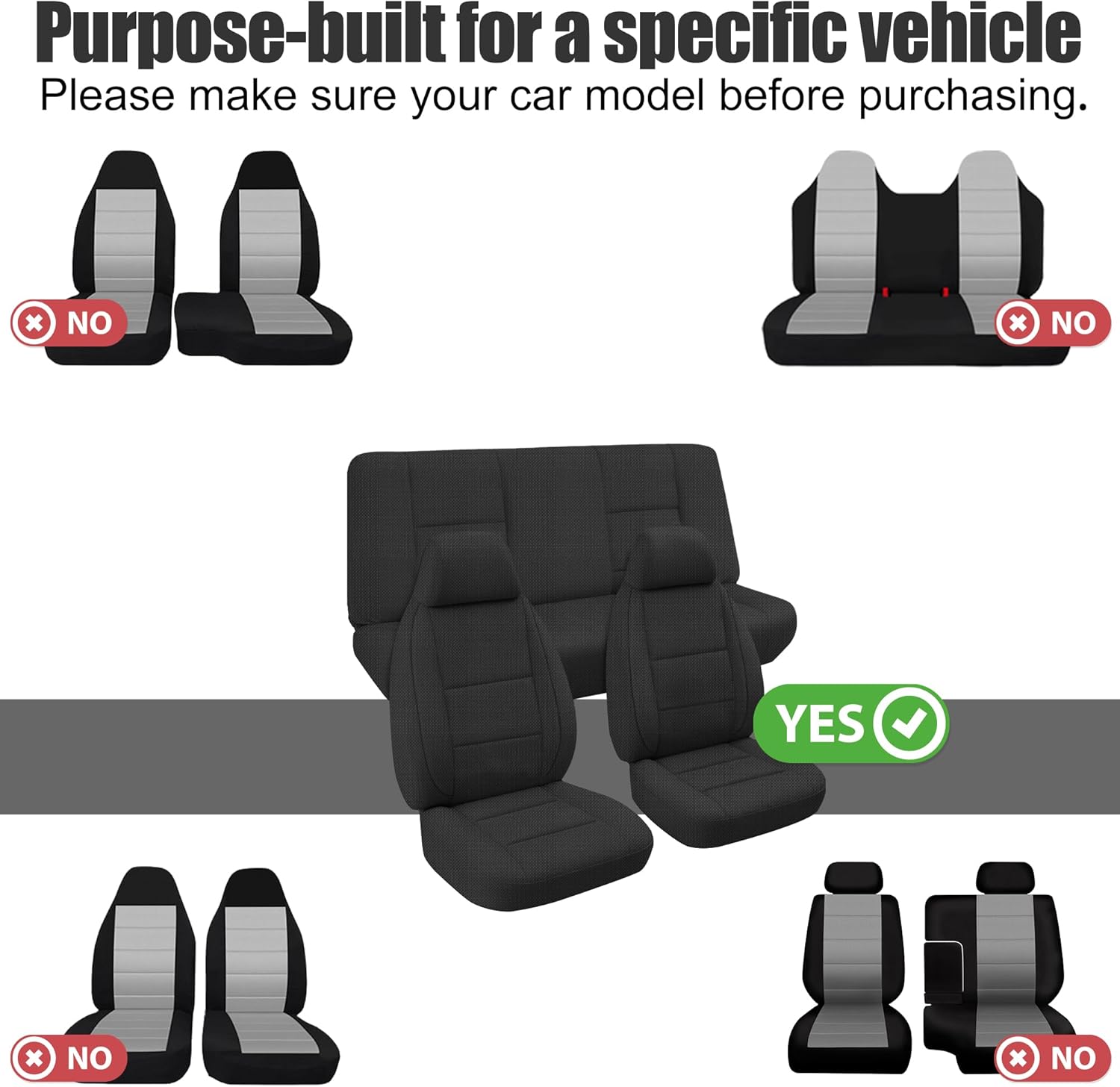 Full Set Front and Rear Seat Covers for Jeep Wrangler TJ 1997 1998 1999 2000 2001 2002, Durable Automotive Interior Protection with Enhanced Padding - Black