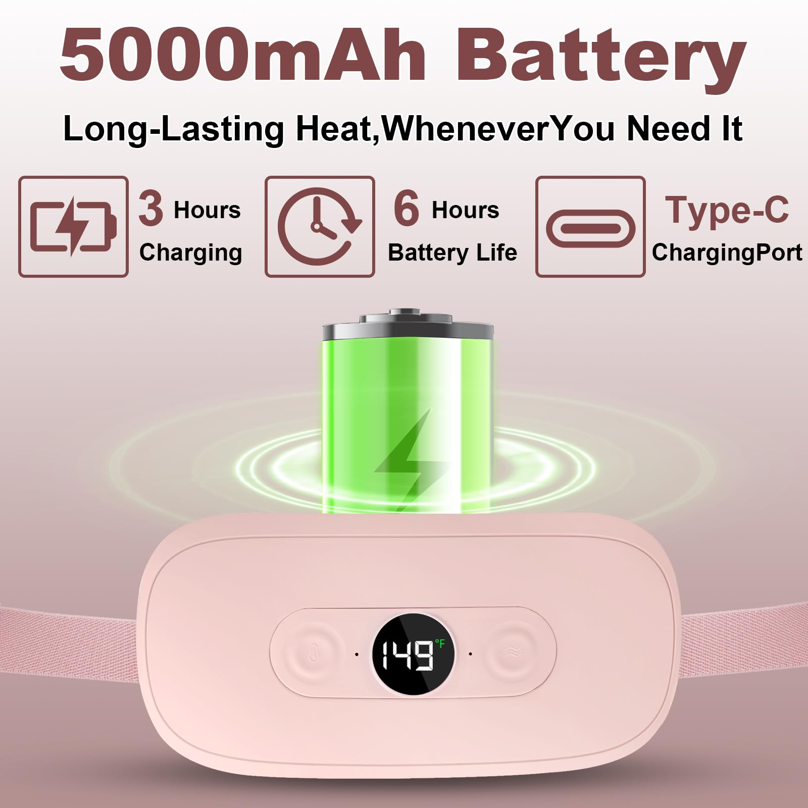 Coussin Chauffant Menstruel, USB Rechargeable 5000mAh Ventre Coussin de Massage Chauffant 6 Niveaux Température 6 Modes de Massage Ceinture Chauffante Regle Douloureuse Cadeaux pour Femmes